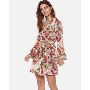 Bcbg Maxazria 2 piece Robe & Dress Dusty Rio Paisley Wrap Beige Red Brown S New